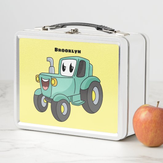 Lunch Box Caricature joli tracteur vert joyeux (En situation)