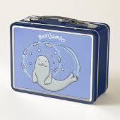 Lunch Box Caricature joyeux de phoque et de poisson bleu (Dos)