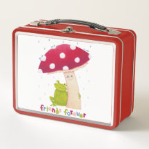 Caricature mignonne grenouille assise et champigno