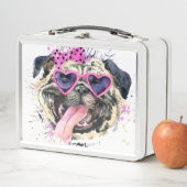 Lunch Box Carlin rose mignon d'aquarelle (En situation)