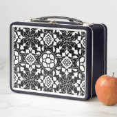 Lunch Box Carrelage marocain floral, noir et blanc (En situation)
