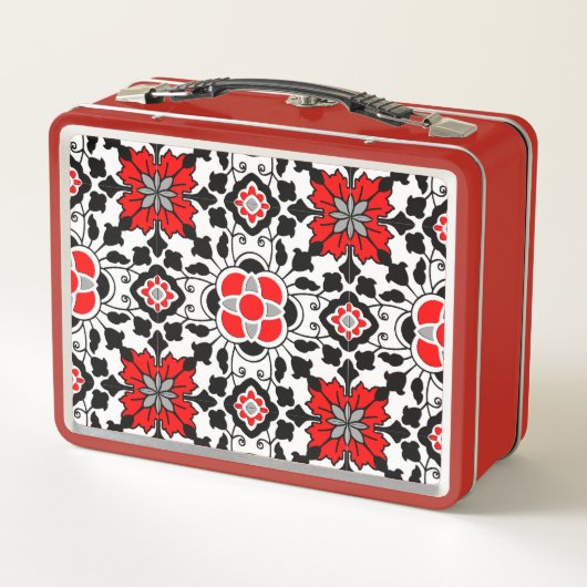 Lunch Box Carrelage marocain floral, rouge profond, noir et (Dos)