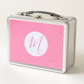 Lunch Box Carrés ondulés rose clair Initiale personnalisée