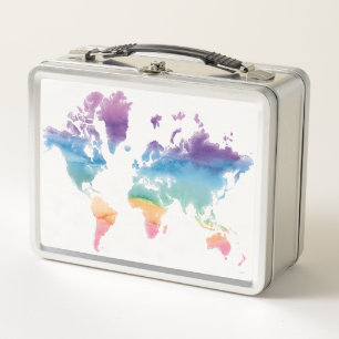 Lunch Box Carte du monde de l'aquarelle