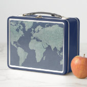 Lunch Box Carte du monde du lin bleu (En situation)