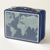 Lunch Box Carte du monde du lin bleu (Dos)