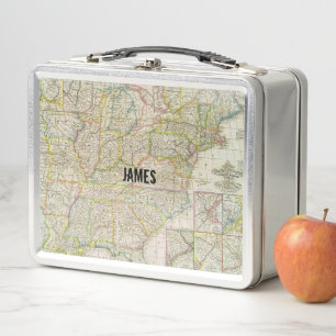 Lunch Box Carte vintage des routes des canaux américains ave