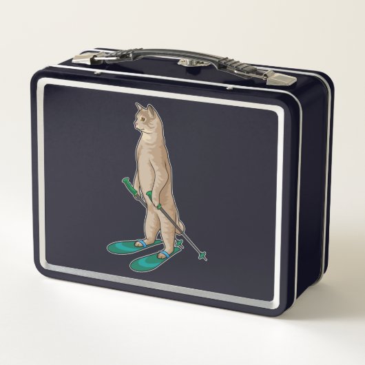 Lunch Box Cat as Skier with Ski & Ski poles (Dos)