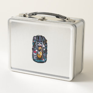 Lunch Box Cat Playing Guitar Rock & Roll 80s 90s Rock Band C
