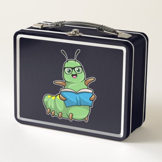 Lunch Box Caterpillar Nerd avec livre et lunettes (Devant)