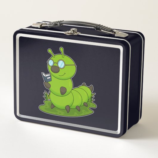 Lunch Box Caterpillar Nerd avec lunettes et livre (Devant)