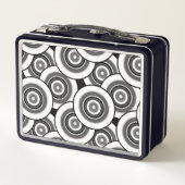 Lunch Box Cercles et anneaux quadrillage géométrique noir et (Dos)