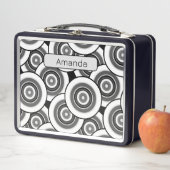 Lunch Box Cercles et anneaux quadrillage géométrique noir et (En situation)