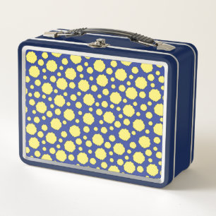 Lunch Box Cercles jaunes funky géométriques sur fond bleu