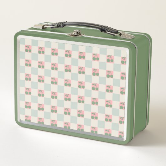 Lunch Box Cerise esthétique rose verte À damiers Motif Y2K (Devant)