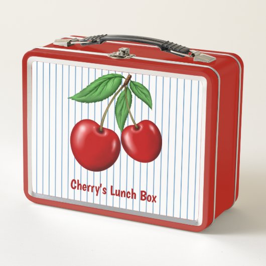 Lunch Box Cerises rouges sur Bleu Motif graphique (Devant)