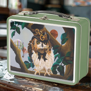 Lunch Box Chapeau Haut de Forme Brun Steampunk Chouette Mign