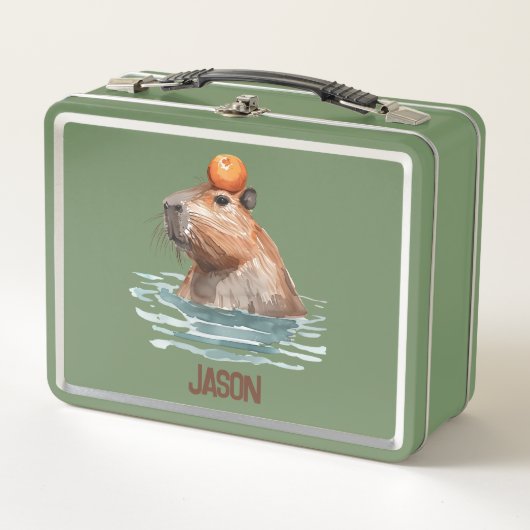 Lunch Box Charming mignonne Capybara avec Orange et nom des (Devant)