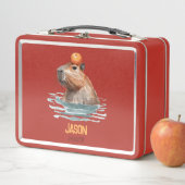 Lunch Box Charming mignonne Capybara avec Orange et nom des  (En situation)