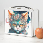 Lunch Box Chat aquarelle en style steampunk (En situation)
