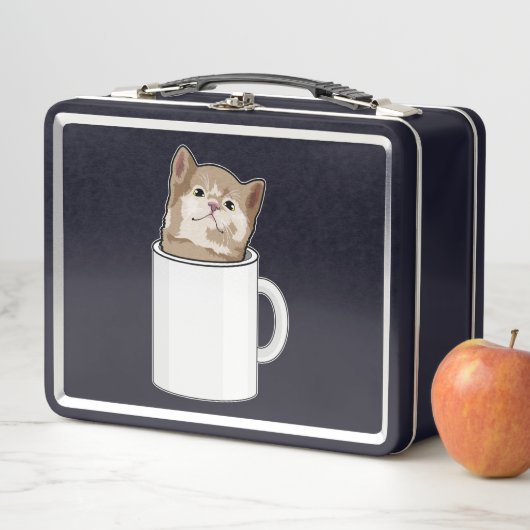 Lunch Box Chat avec tasse de café (En situation)