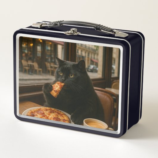 Lunch Box Chat avec tasse de café dans un café (Devant)