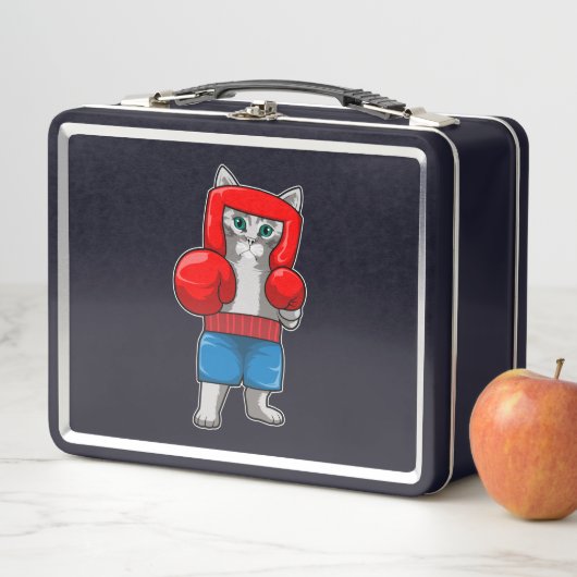 Lunch Box Chat Boxe avec gants de boxe (En situation)