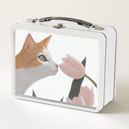 Lunch Box Chat Curieux Floral de Printemps (Devant)