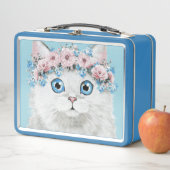 Lunch Box Chat floral blanc doux (En situation)