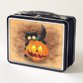 Lunch Box Chat Fun Halloween Caractère mordant un Citrouille (Devant)