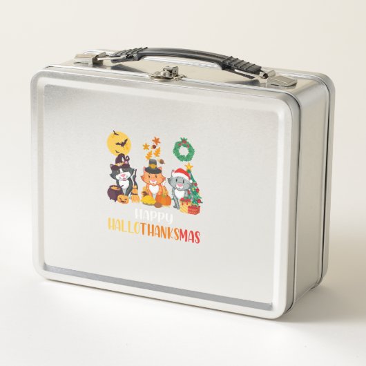 Lunch Box Chat Halloween Noël Joyeux Hallothanksmans Merci (Devant)