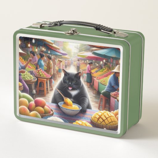 Lunch Box Chat mangeant Khawneawmamuang en Thaïlande (Devant)