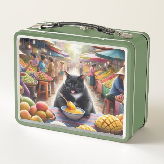 Lunch Box Chat mangeant Khawneawmamuang en Thaïlande (Dos)