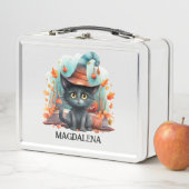 Lunch Box Chat noir avec nom personnalisé Casquette Hallowee (En situation)