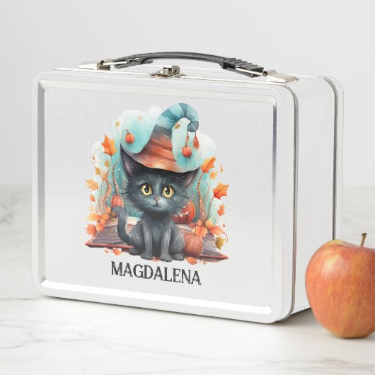Lunch Box Chat noir avec nom personnalisé Casquette Hallowee (En situation)