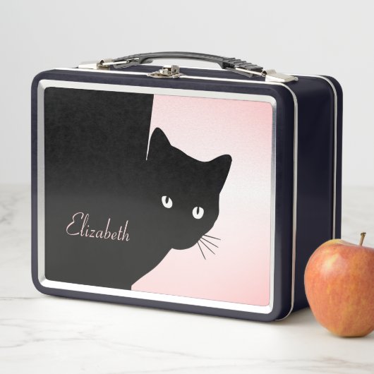 Lunch Box Chat noir rusé rose (En situation)