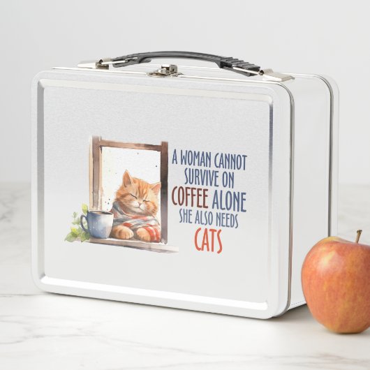 Lunch Box Chat orange dormant avec café - Chat confortable (En situation)