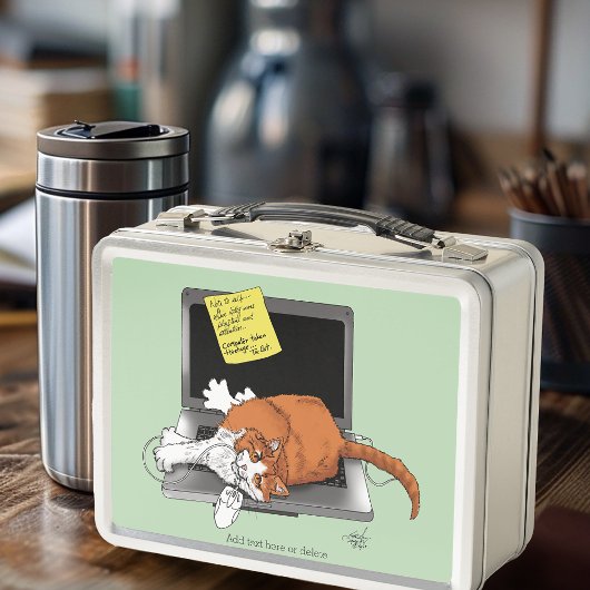 Lunch Box Chat Orange Drôle Ordinateur Portable Vert Travail