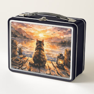 Lunch Box Chat sur le quai au coucher du soleil