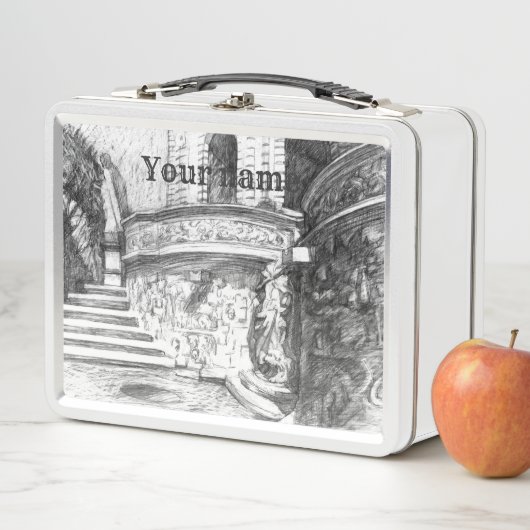 Lunch Box Château pencilart Monochrome noir & blanc (En situation)
