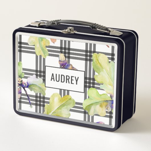 Lunch Box Chêne Automne Feuilles & Plaid Personnalisable (Devant)