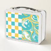 Lunch Box Chèques et permules en Turquoise, Jaune et Blanc (Dos)