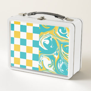 Lunch Box Chèques et permules en Turquoise, Jaune et Blanc