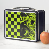 Lunch Box Chèques et permules - Lime vert et noir (En situation)