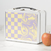 Lunch Box Chèques et tourbillons - Pastel Jaune et Violet (En situation)
