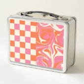 Lunch Box Chèques et tourbillons - rose, orange et crème (Dos)