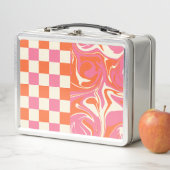Lunch Box Chèques et tourbillons - rose, orange et crème (En situation)