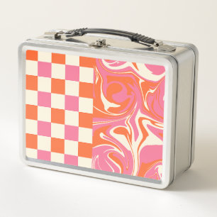 Lunch Box Chèques et tourbillons - rose, orange et crème