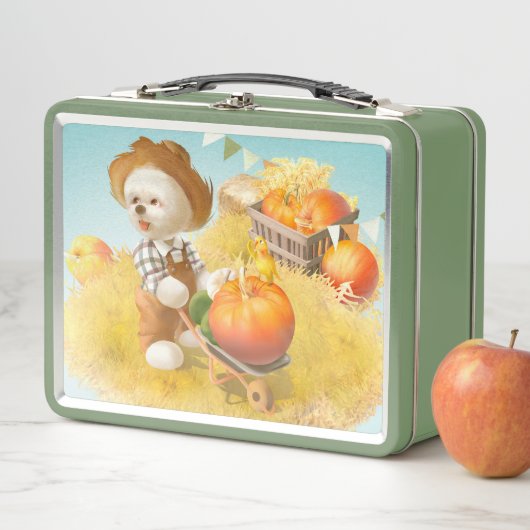 Lunch Box Cher fermier chien avec Citrouille (En situation)