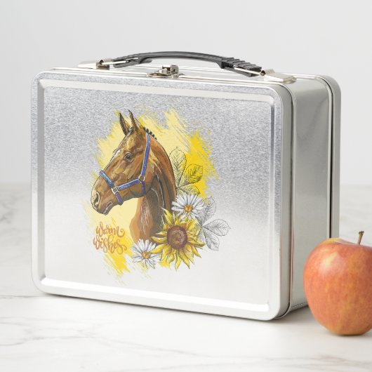 Lunch Box Cheval à main avec plantes et fleurs (En situation)